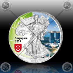 1oz ZDA Silver Eagle $1 "No2 - Marina Bay" BARVNI